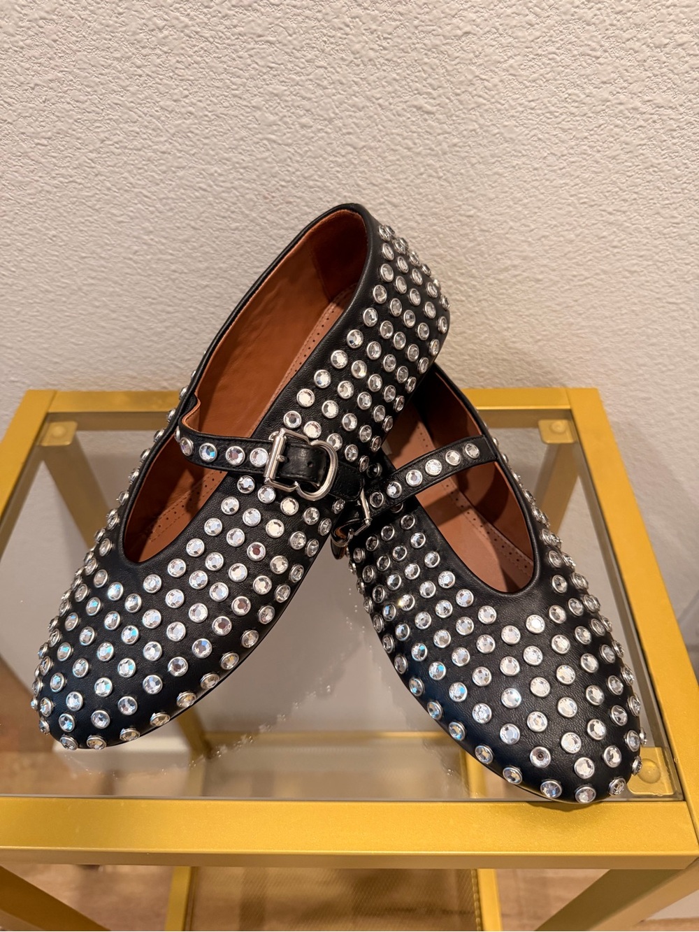 ALAÏA Black Rhinestone Lambskin Ballet Flats, 39